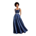 thumbnail image 1 of SAY YES TO THE PROM Womens Navy Embellished Pocketed Gown Sleeveless Square Neck Full-Length Prom Fit + Flare Dress Juniors 15\16, 1 of 4
