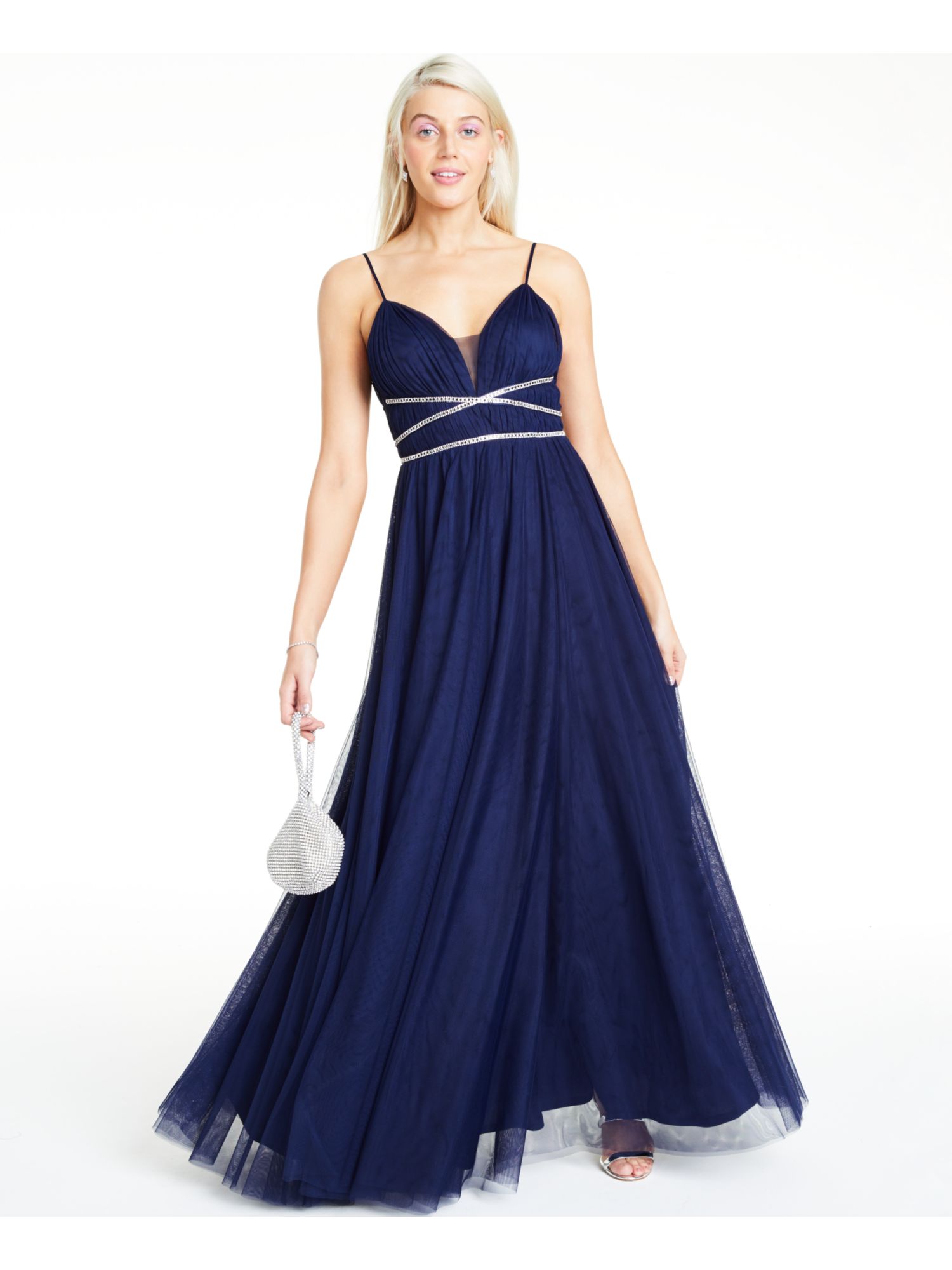 SAY YES TO THE PROM Womens Navy Embellished Sheer Spaghetti Strap  Sweetheart Neckline Full-Length Formal Fit + Flare Dress Juniors 3 -  Walmart.com