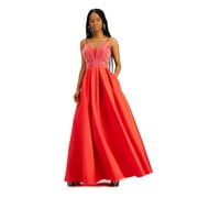 SAY YES TO THE PROM Womens Red Embellished Spaghetti Strap V Neck Full-Length Prom Fit + Flare Dress 9\10