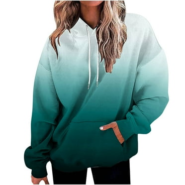 Clearance Deals Gnurob Women's Gradient Print Sweatshirts Oversized Hoodies Casual Long Sleeves Pullover Tops Drawstring Hooded Sweatshirt Fall 2024 Outfits Clothes with pockets,XX-Large,Green