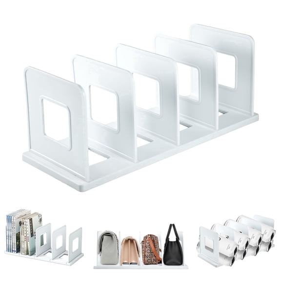 SAYEEC 1 Pack File Sorter, Adjustable 4-Compartment Book Holder, Detachable Plastic Vertical Desktop File Folder, White