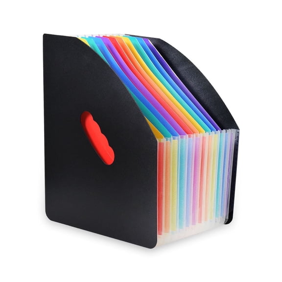 SAYEEC 13 Pocket Expanding File Folder, Rainbow A4 Document Holder for Magazine Paper Receipts, Collapsible Standing Organizer for Office Home, Black