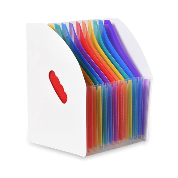 SAYEEC 13 Pocket Expanding File Folder, Rainbow A4 Document Holder for Magazine Paper Receipts, Collapsible Standing Organizer for Office Home, White