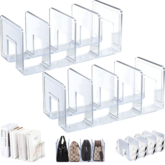 SAYEEC Clear Acrylic Stackable Desk File Organizer, 4 Compartment Document Folder Holder, 2 Piece
