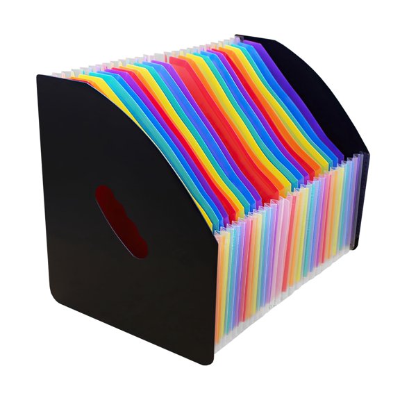 SAYEEC 24 Pocket Expanding File Folder, Rainbow A4 Document Holder for Magazine Paper Receipts, Collapsible Standing Organizer for Office Home, Black