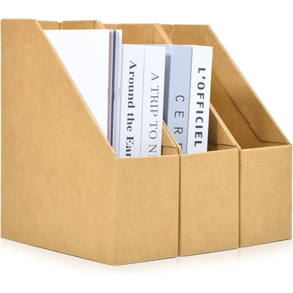 SAYEEC 3-Pack Kraft Paper Magazine File Holders, Sturdy Desktop File Organizers for Office Document Supplies, Brown