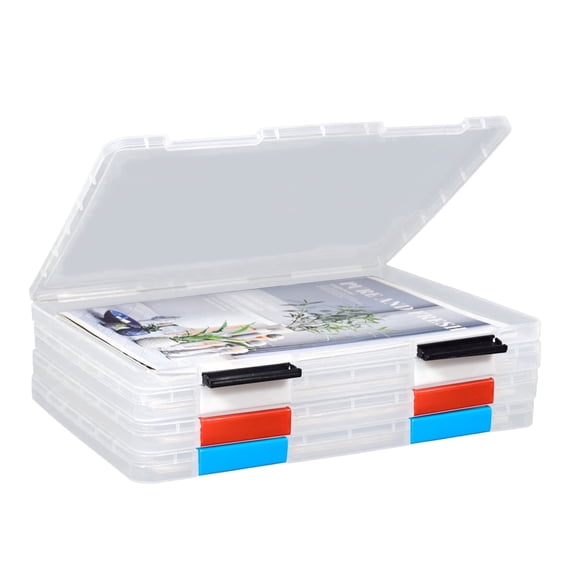 SAYEEC 4 Packs Clear File Portable Project Case, A4 Size Plastic File Storage Box, Portable Document Paper Organizer Case for Office and Home