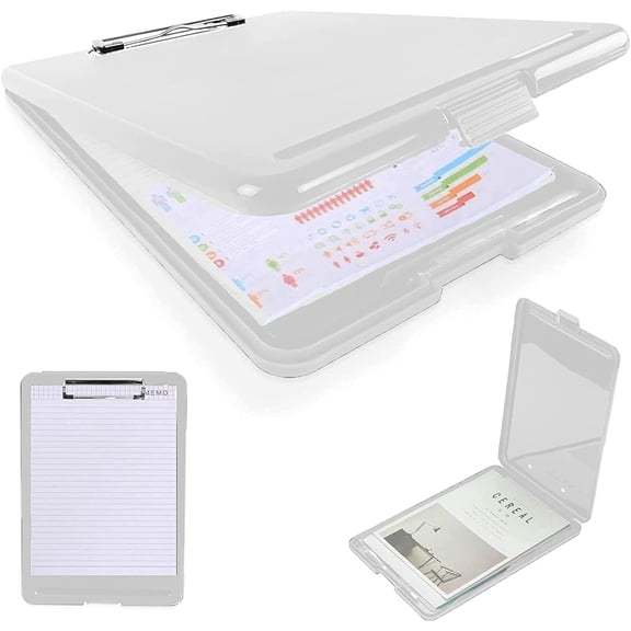SAYEEC A4 Clipboard Storage Box Portable Plastic Paper Holder with Clip, Multifunctional File Organizer For Office Home, Clear White