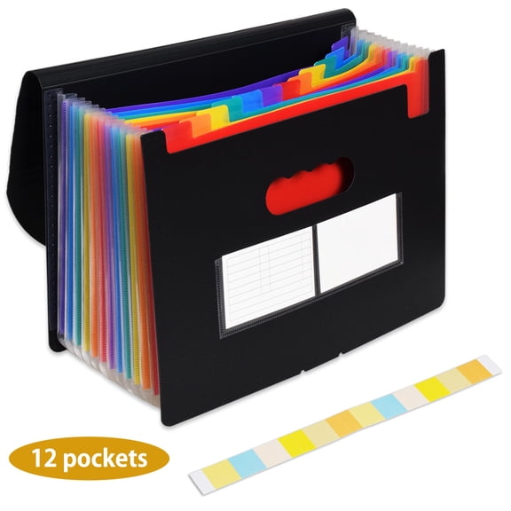 SAYEEC Accordion File Organizer 13 Pockets Colored Expanding File Folder with Tags, Plastic A4 Letter Size File Paper Receipt Document Filling Folder Storage Organizer for Office Home School
