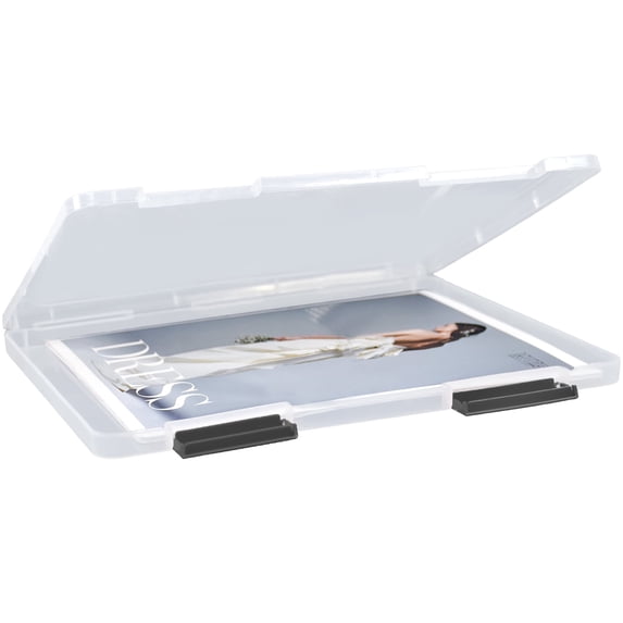 SAYEEC Plastic File Storage Box, A4 Size Portable Document Box with Black Snap, Photo Paper Holder for Home, Office