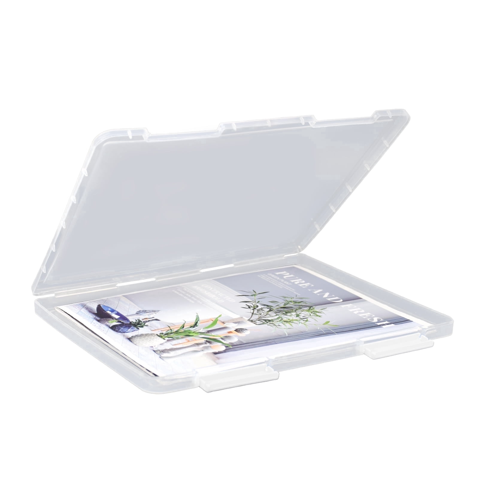 SAYEEC Clear A4 Plastic File Storage Box with White Snap Latch ...