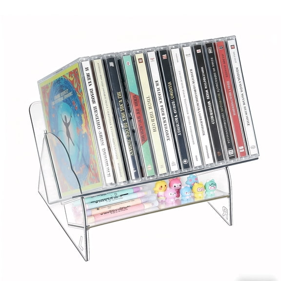 SAYEEC Clear Acrylic Desktop Bookshelf, 2-Tier 45° Tilted Large Capacity File Storage Organizer for Office & Home