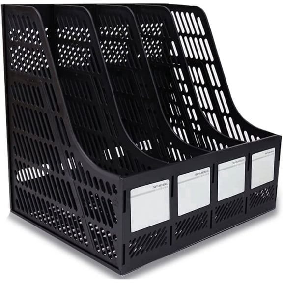 SAYEEC 4‑Compartment Vertical Magazine File Holder, PP Plastic Desktop Document File Organizer for Home and Office