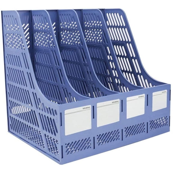 SAYEEC Vertical File Holder 4-Compartment Vertical Desktop Document Organizer for Home, Office, Blue