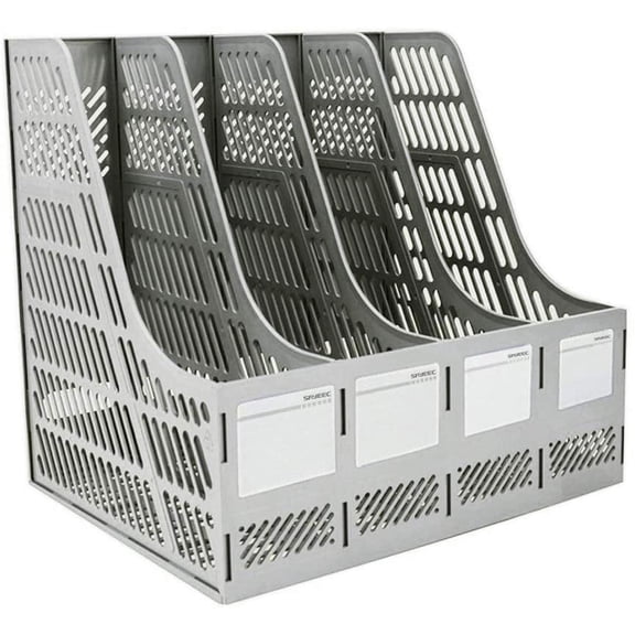 SAYEEC Vertical File Holder 4-Compartment Vertical Desktop Document Organizer for Home, Office, Gray