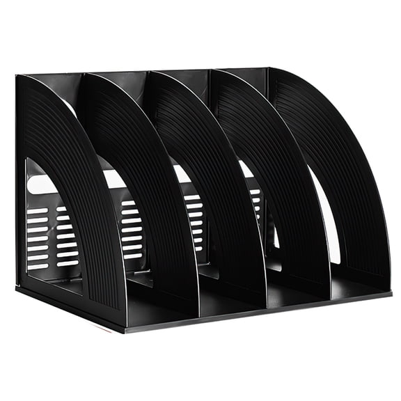 SAYEEC File Holder Storage Folder 4 Compartment Standing Desktop Hollow Organizer Black Plastic Paper Notebook Magazine Bookstore for Office & Home