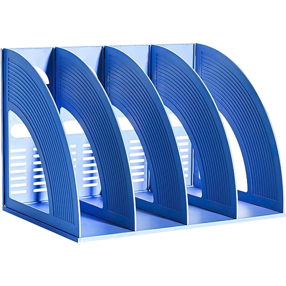 SAYEEC 1-Pack Blue 4-Compartment Standing Desktop File Organizer, Magazine Rack for Office & Home