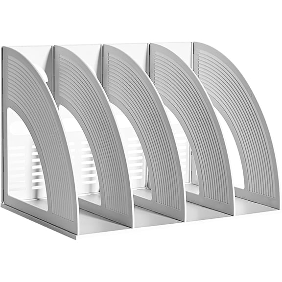 SAYEEC 1-Pack Gray 4-Compartment Standing Desktop File Organizer, Magazine Rack for Office & Home