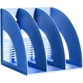 thumbnail image 1 of SAYEEC File Holder Storage Folder 3 Compartment Standing Desktop Hollow Organizer Blue Plastic Paper Notebook Magazine Storage for Office School Home, 1 of 8