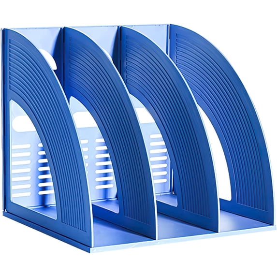 SAYEEC File Holder Storage Folder 3 Compartment Standing Desktop Hollow Organizer Blue Plastic Paper Notebook Magazine Storage for Office School Home