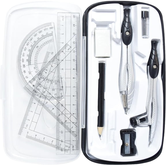 SAYEEC 10-Piece Geometry Set, Math Drafting Tools Kit with Compasses, Protractor, Ruler & Storage Case for Architects & Artists