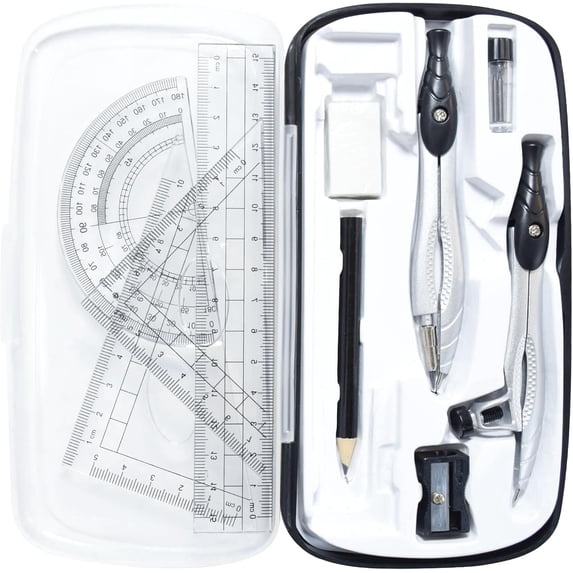 SAYEEC Geometry Set 10-Piece Math Drafting Kit with Compass Protractor Ruler and Storage Case for Architects Artists
