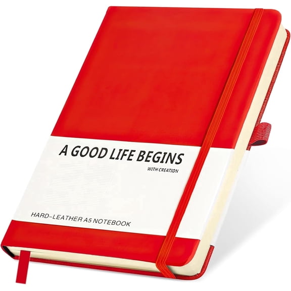 SAYEEC Red  5.5"x8.3" Hardcover Lined Notebook Journal, 200 Pages Thick Paper with Pen Loop & Inner Pocket for Work & Office