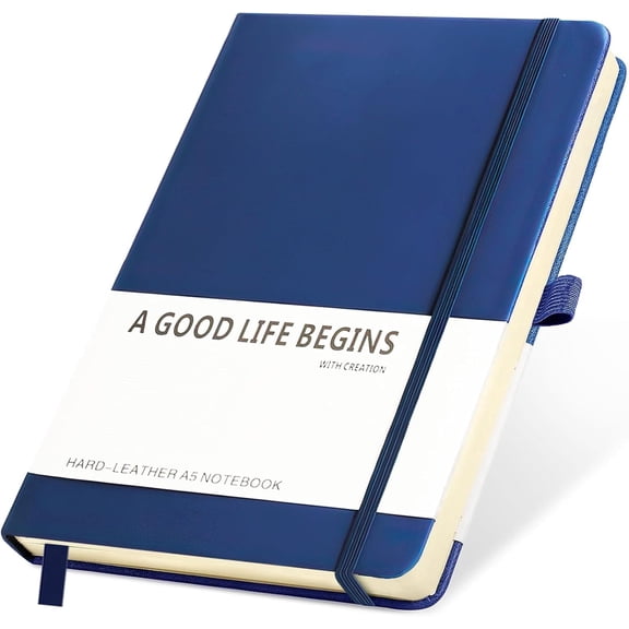 SAYEEC Blue 5.5"x8.3" Hardcover Lined Notebook Journal, 200 Pages Thick Paper with Pen Loop & Inner Pocket for Work & Office