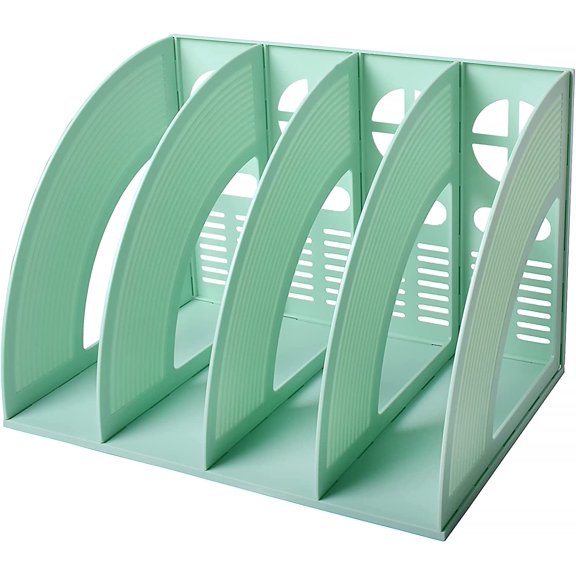 SAYEEC Magazine File Holder Folder Storage Desktop 4 Compartment Standing Hollow Green Files Bookshelf Organizer Box Office Racks Displays Holds Notebooks Documents for School Working Students