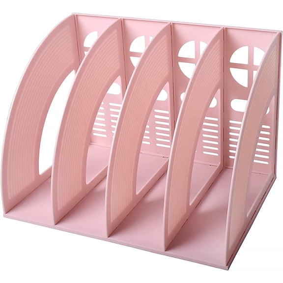 SAYEEC Pink Magazine File Holder 4-Compartment Desktop File Organizer, Standing Racks for Office & School