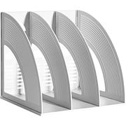 SAYEEC Magazine File Holders Gray 3 Compartment Desktop File Organizer, Standing Magazine Storage for Office & School