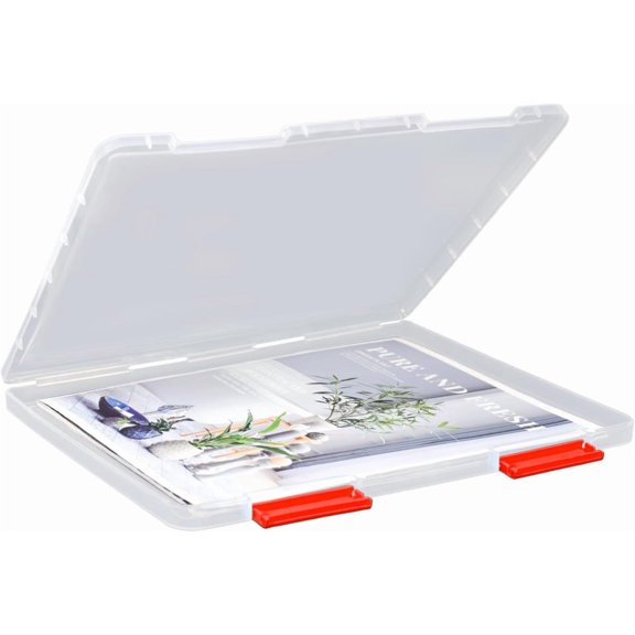 SAYEEC Clear Plastic Project Case, 8"x11.5" Portable File Storage Organizer for Documents, Photos & Crafts,Red