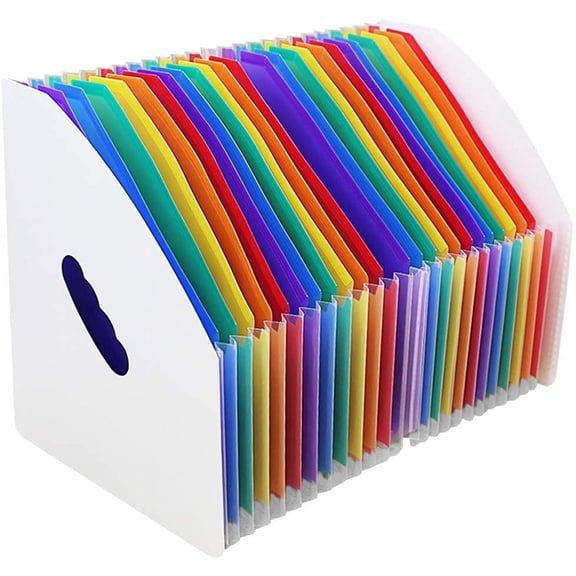 SAYEEC 24-Pocket A4 Expanding File Organizer, Rainbow Vertical Document Holder with Handle, for Office & Home, White