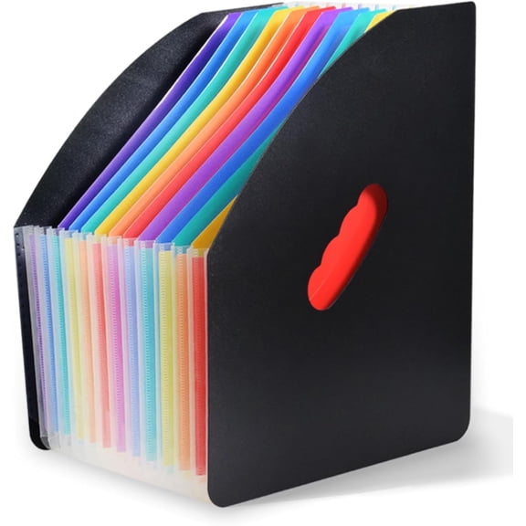 SAYEEC 13-Pocket A4 Rainbow Expanding File Organizer, Vertical Desktop Document Holder with Handle, for Office & Home, Black