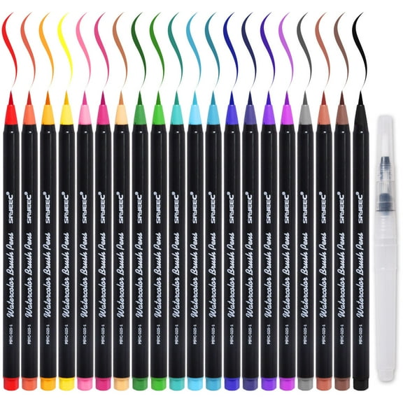 SAYEEC Watercolour Brush Set 20pcs Watercolour Paint Brush Marker Pens with 1 Refillable Water Pen Water Based Drawing Markers Soft Flexible Tip for Adult Coloring Books,Manga,Comic