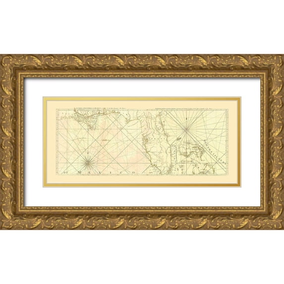 SAYER AND BENNETT 18x10 Gold Ornate Wood Framed with Double Matting Museum Art Print Titled - Nautical Map - Sayer and Bennett - 1775