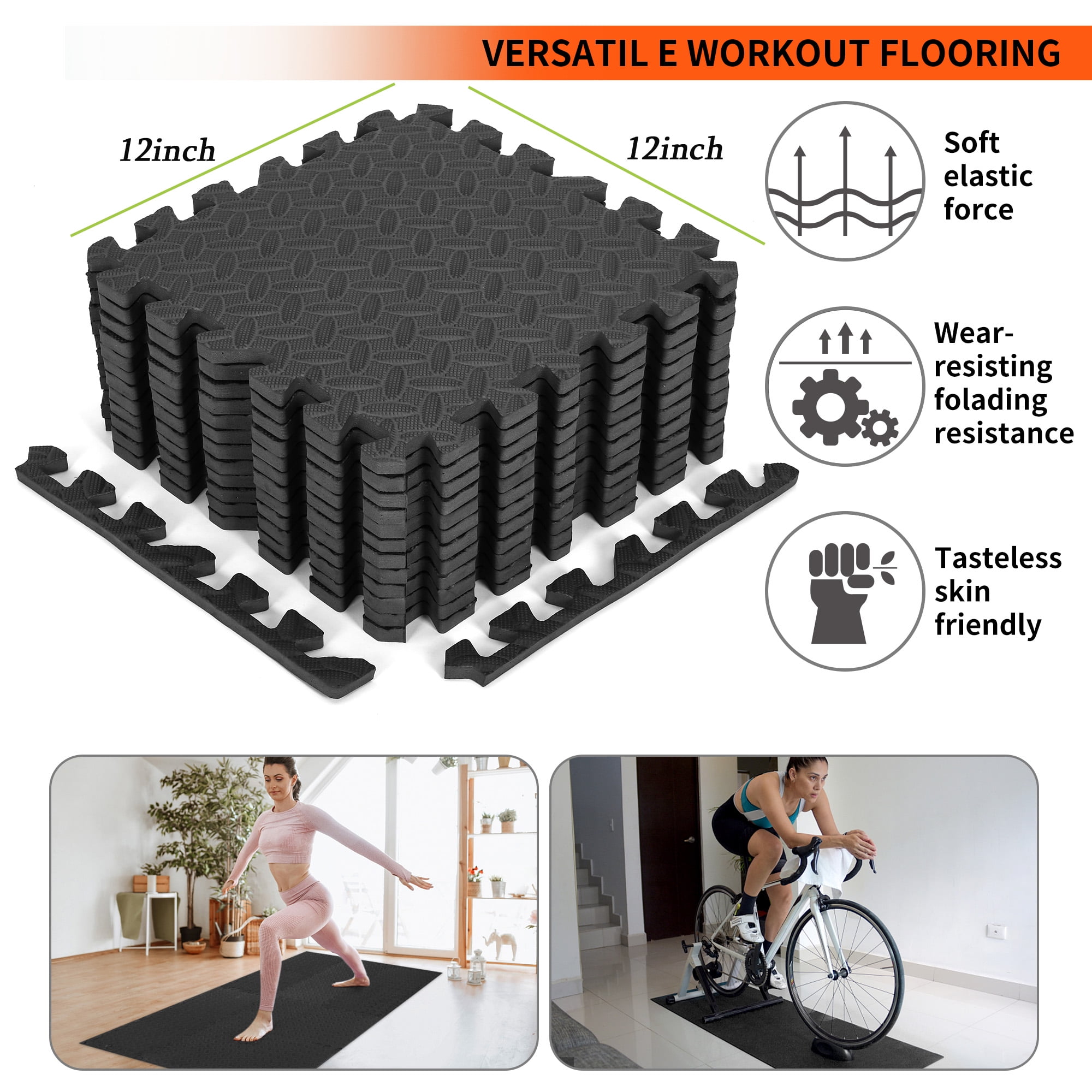 SAYFUT 1/2 In. Super Extra Thick EVA Foam Mat with Interlocking Tiles 96 Square Feet for Exercise, Gymnastics and Home Gym Protective Flooring