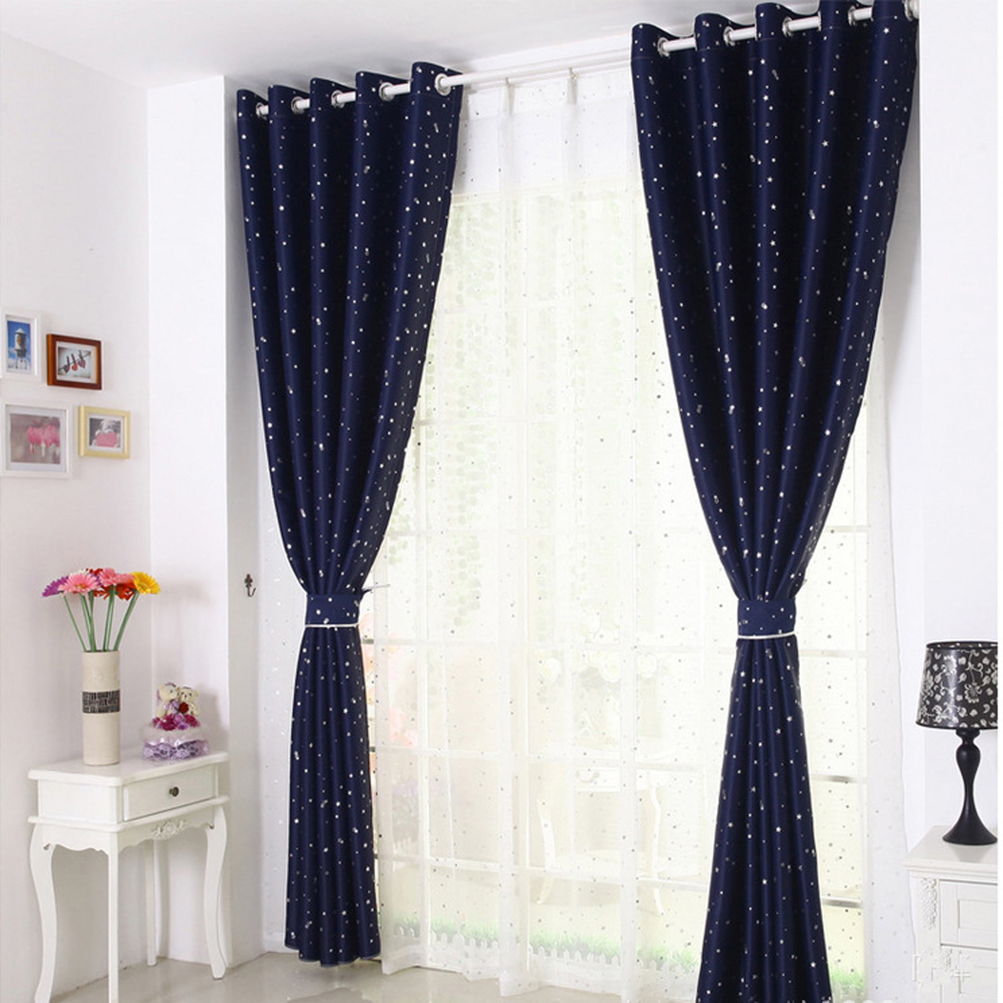 NK Grommet Tulle With Beads Drape Panel Sheer Scarf Valances Divider Room  Door Window Curtain Decorative 1x2.5m Luxury Floral Purple Coffee 