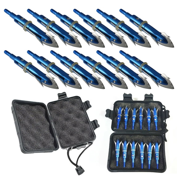 SAYFUT 12Pcs Hunting Broadheads, 2 Blades Archery Broadheads 100 Grain Arrowheads Screw-in Arrow Tips Fit for Crossbow Bolts & Bow Arrows, Pack with Storage Case, Blue/ Silver