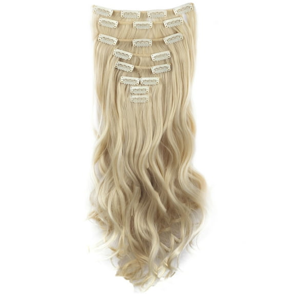 SAYFUT 17"-24" Curly Clip in Synthetic Hair Extensions, Style T8-C, Full Head 8 Pieces 18 Clips, 140g-145g