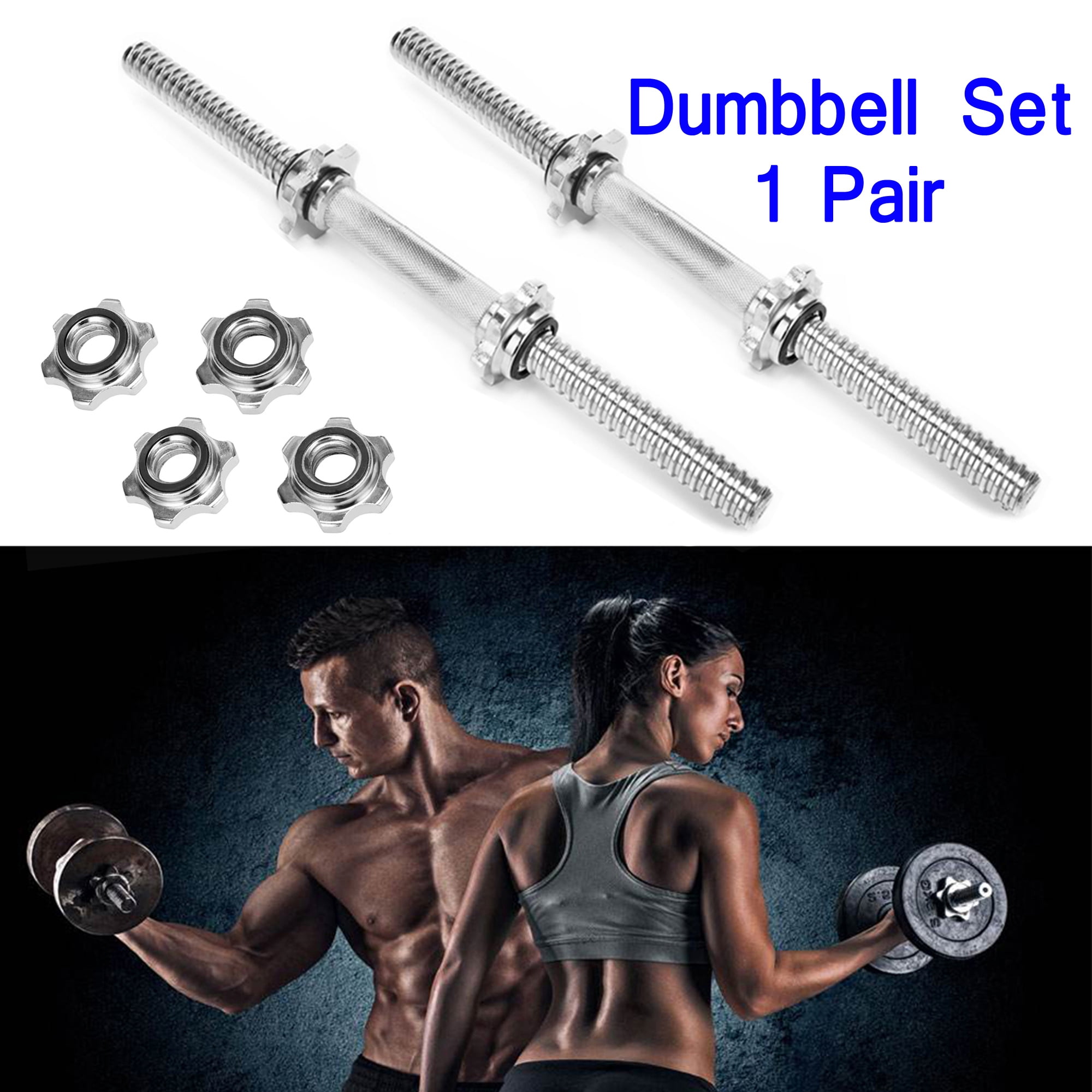SAYFUT 17.77''/ 45cm, Barbell Dumbbell Bars Chrome Dumbbell Handles Weight Lifting Spinlock Collar Set for Gym Barbells Dumbbell Bars Strength Training, Hex nut