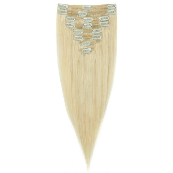 SAYFUT 18" Remy Grade 6A Silky Straight Full Head Clip In Human Hair Weft Extensions Bleach Blonde