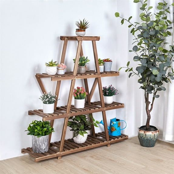 SAYFUT Wood Plant Stand Indoor Outdoor, Plant Stand for Indoor Outdoor Multiple Tier Plant Display Wood Rack Holder Shelf for for Patio Living Room Balcony Garden