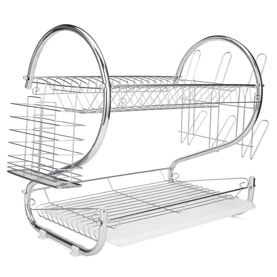 SAYFUT 2/3 Tier Stainless Steel Dish Display Stand Drainer Drying Rack Drainboard Home Kitchen Shelf Space-Saving Organizer Storage Rack, Black/ White/ Silver