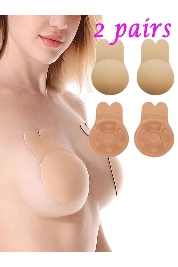 2 Pack Nipple Covers Self Adhesive Strapless Backless Bra Lifting Push Up Reusable Sticky Bras For Swimming Wedding Party Evening Dress Skin/ Black