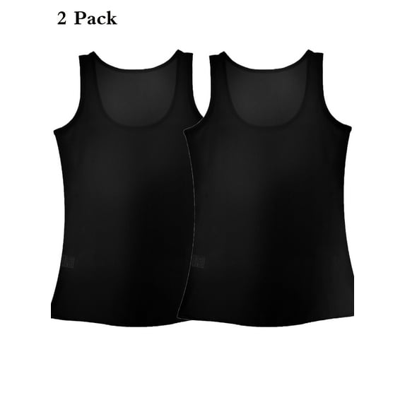 SAYFUT 2 Pack Womens Sleeveless Tank Tops Soild Color Round Neck Chiffon Undershirts Casual Loose Tops Sleeveless Tank, Black/Pink/Purple/Blue S-2XL