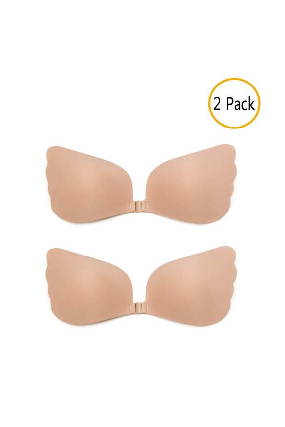 2 Packs Strapless Push-up 3/4 Cup Self Adhesive Invisible Backless Wing Reusable for Backless Wedding Dresses and Evening Gowns