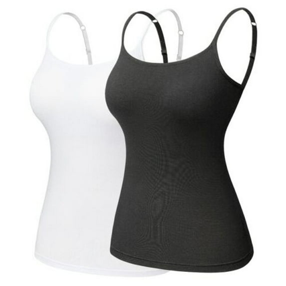 SAYFUT 2 Packs Women's Tank Tops Adjustable Strap Camisole With Built in Padded Bra Vest Cami