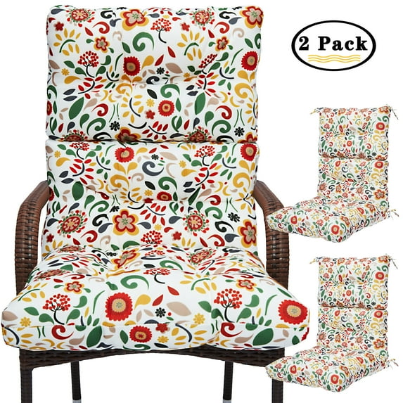 SAYFUT 2 Packs or 4 Packs Classic Retro Colorful Floral Printed Chair Pad Outdoor High Back Chair Cushion with Breathable Memory Inner Cushion