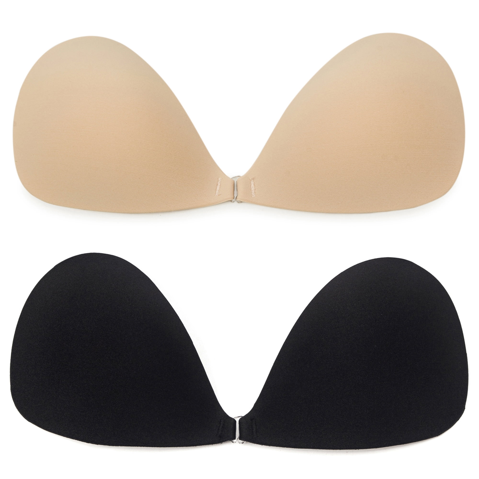 SAYFUT 2 Peice Strapless Bra Push up Reusable Silicone Women Self Adhesive  Sticky Backless Dresses and Wedding Party Bra, Multiple Styles and Sizes,  Beige/ Black